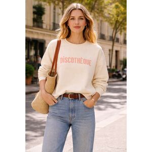 Clare V. Cream Discoteque Pullover Sweatshirt Top  Women's Size Small